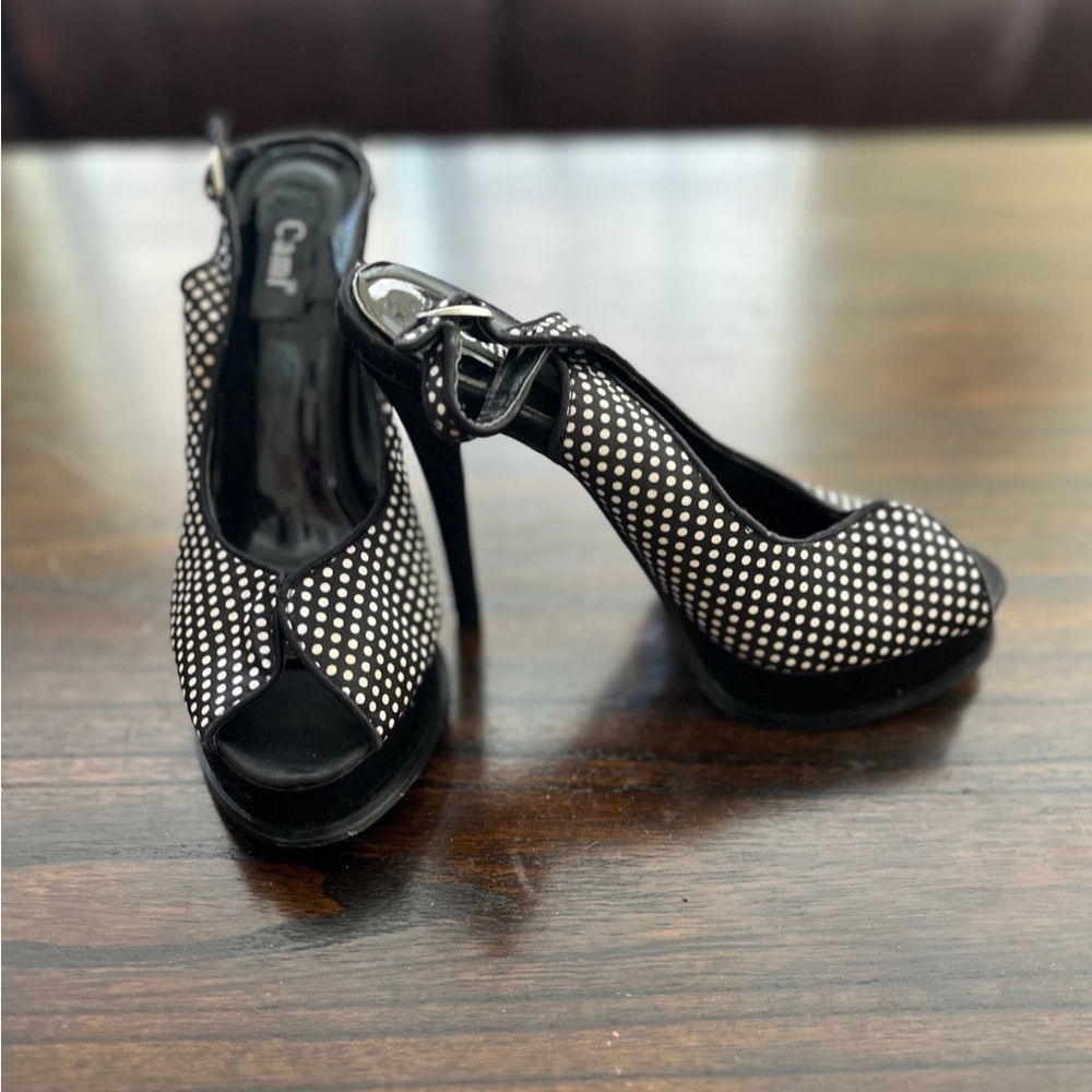 INC International Concepts Black and White Peep-Toe Heels